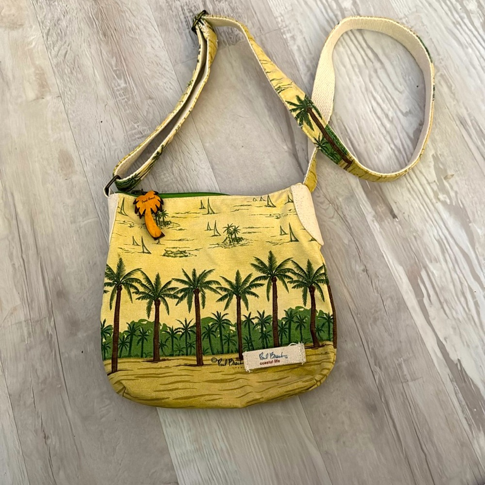 Vintage Paul Brent coastal life 10 x 10” bag palm trees with wooden palm charm